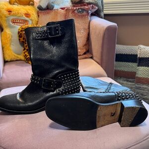 Vince Camuto Black Studded Moto Combat Boots